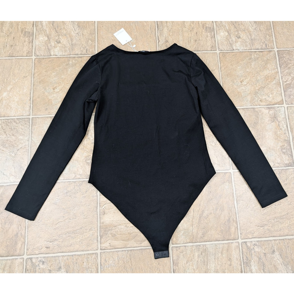 New Mango Pop sz L Bodysuit black long sleeves square neck top t-shirt 1996 - Picture 2 of 4